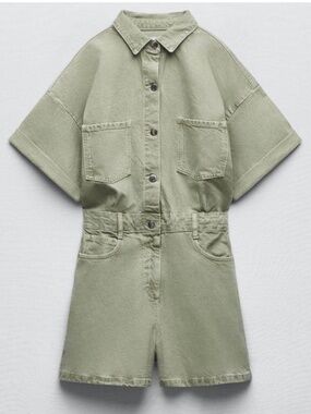 Zara green denim utility playsuit